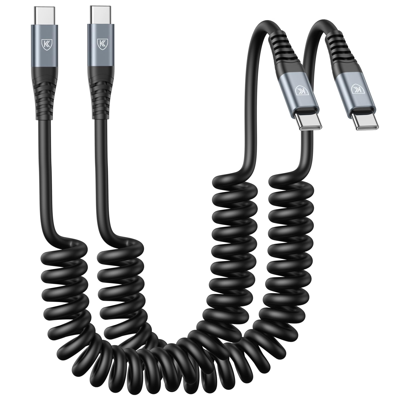 KIYODA USB C to C Cable 3ft 2Pack – Coiled Car Charger