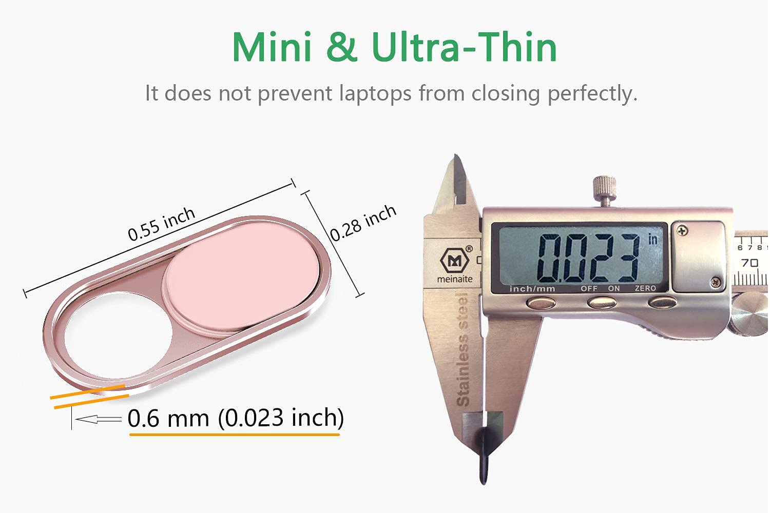 CloudValley camcorder laptop camera cover slide in pink, ultra-thin metal 0.023 inch for privacy and protection.