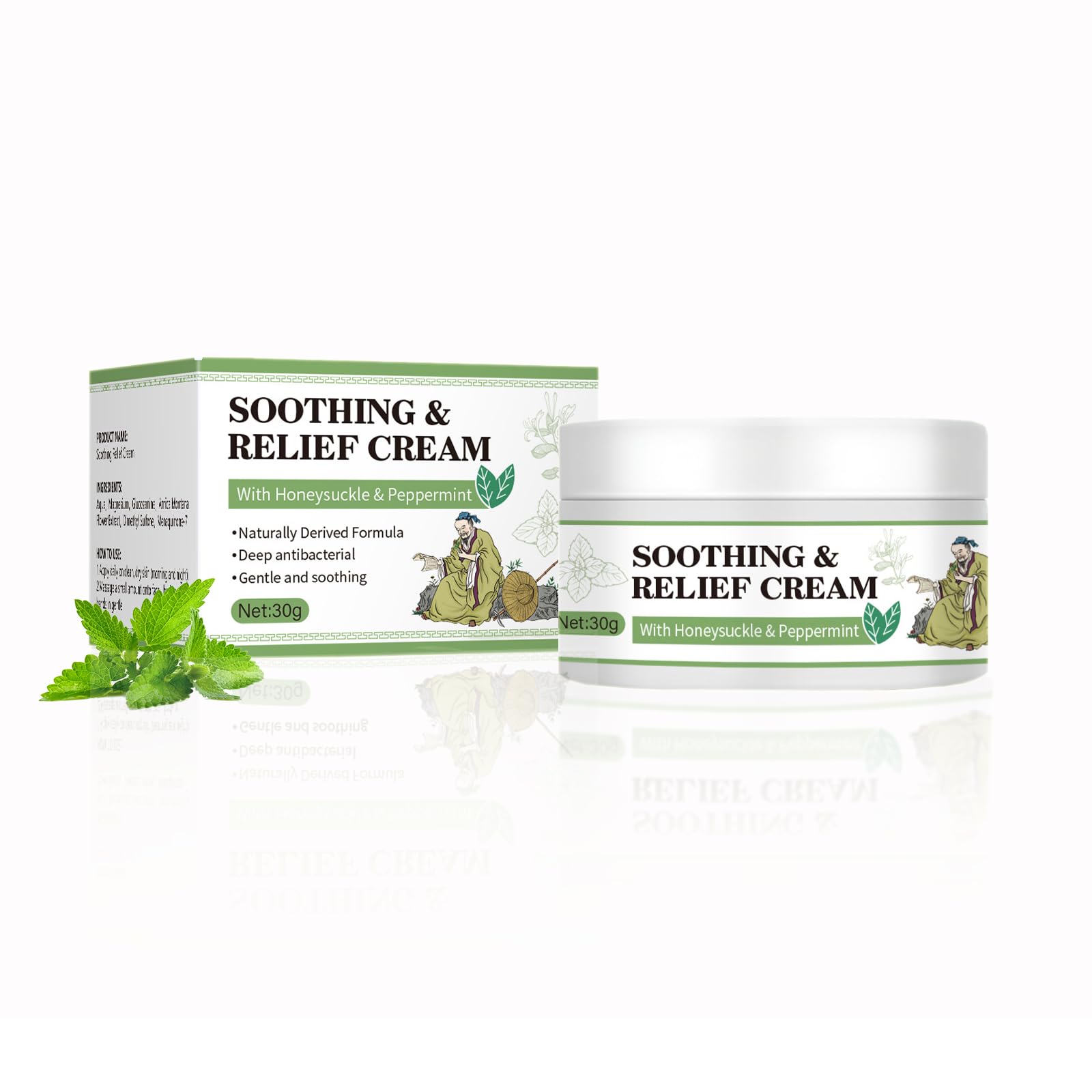 LFuTPm Smoothing Relief Cream with honeysuckle, arnica, and MSM in a 1oz jar, designed for skin moisturizing and soothing.