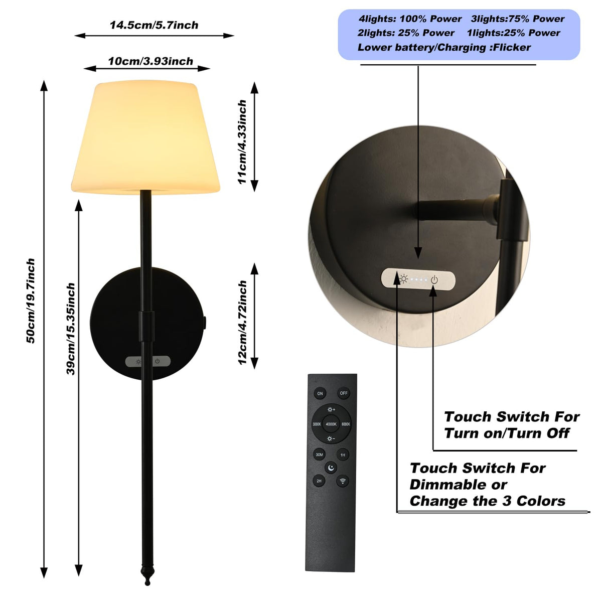 wall Light sconces Battery Operated Wireless Rechargeable - Mywellian Official Imagery - 4