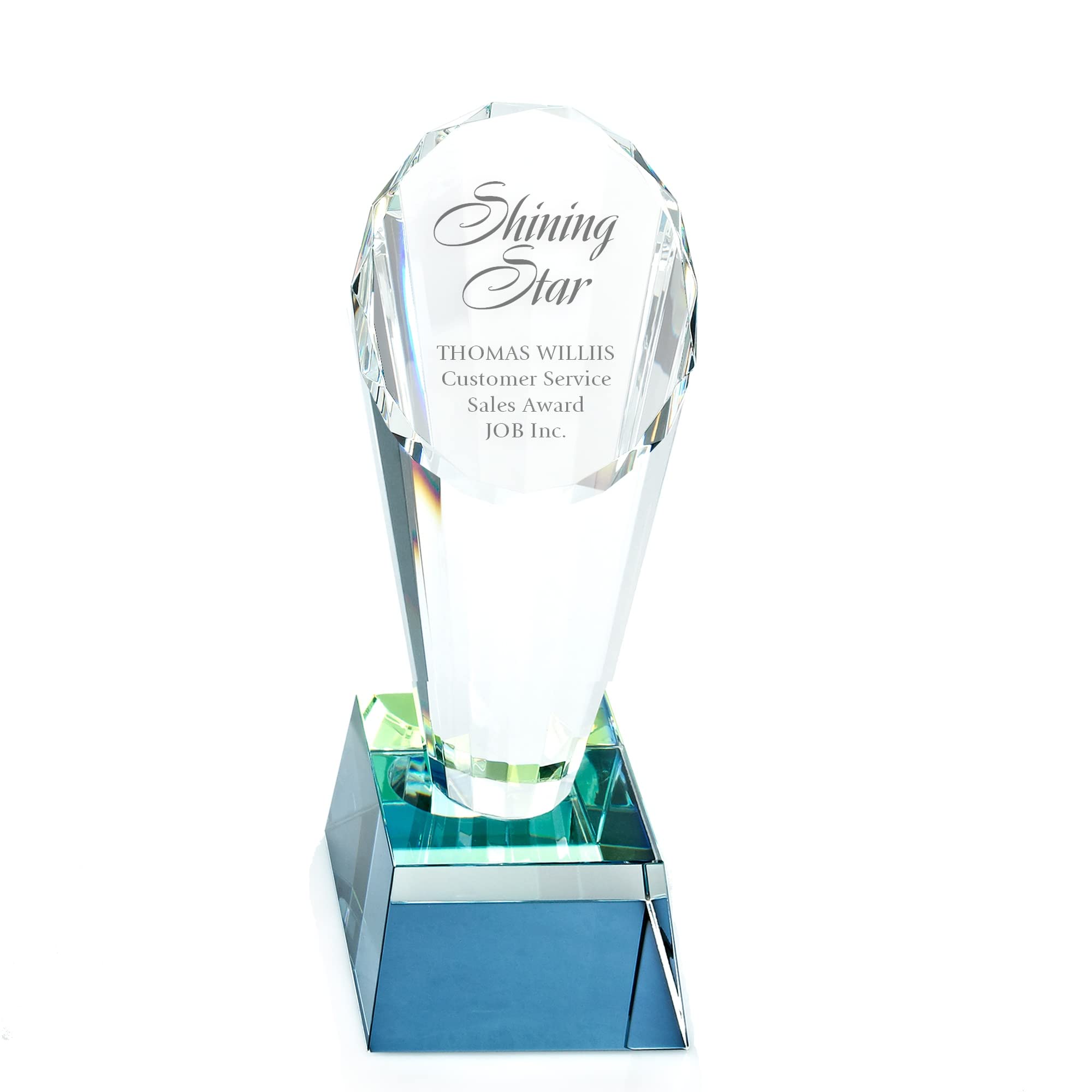 Baudville Engraved Crystal Spotlight Trophy - Clear Award - - Product Imagery
