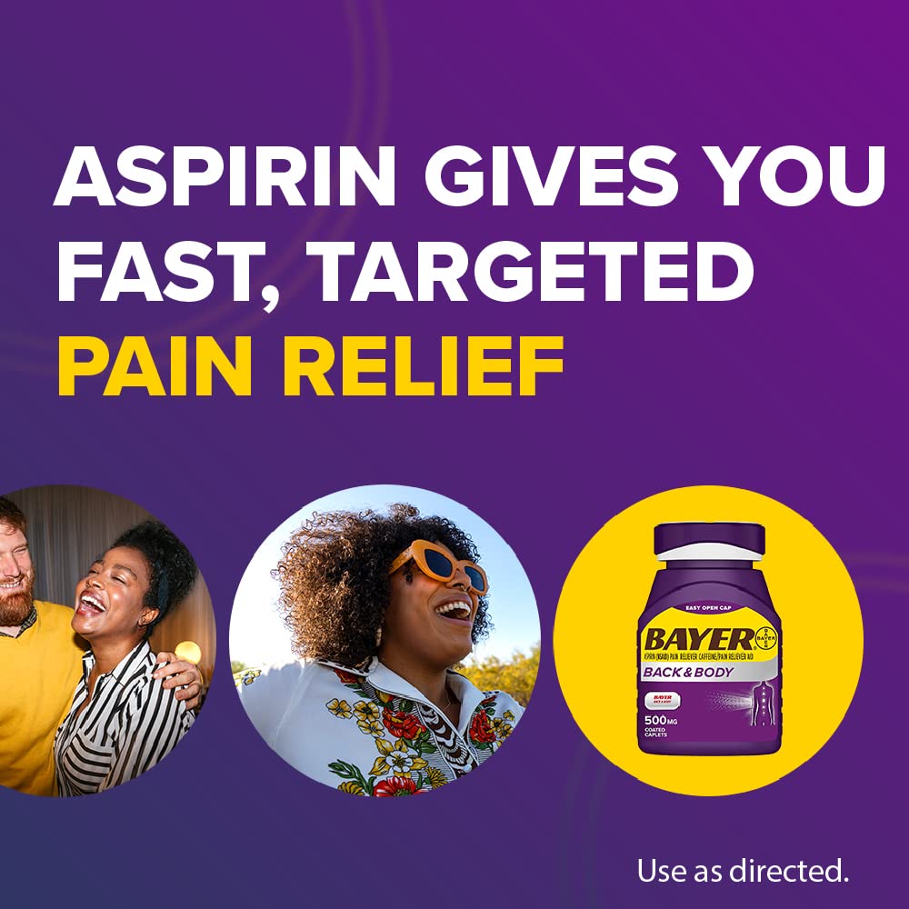 Bayer Back & Body 500mg Aspirin Plus Caffeine for Powerful Pain Relief, 200 Coated Caplets