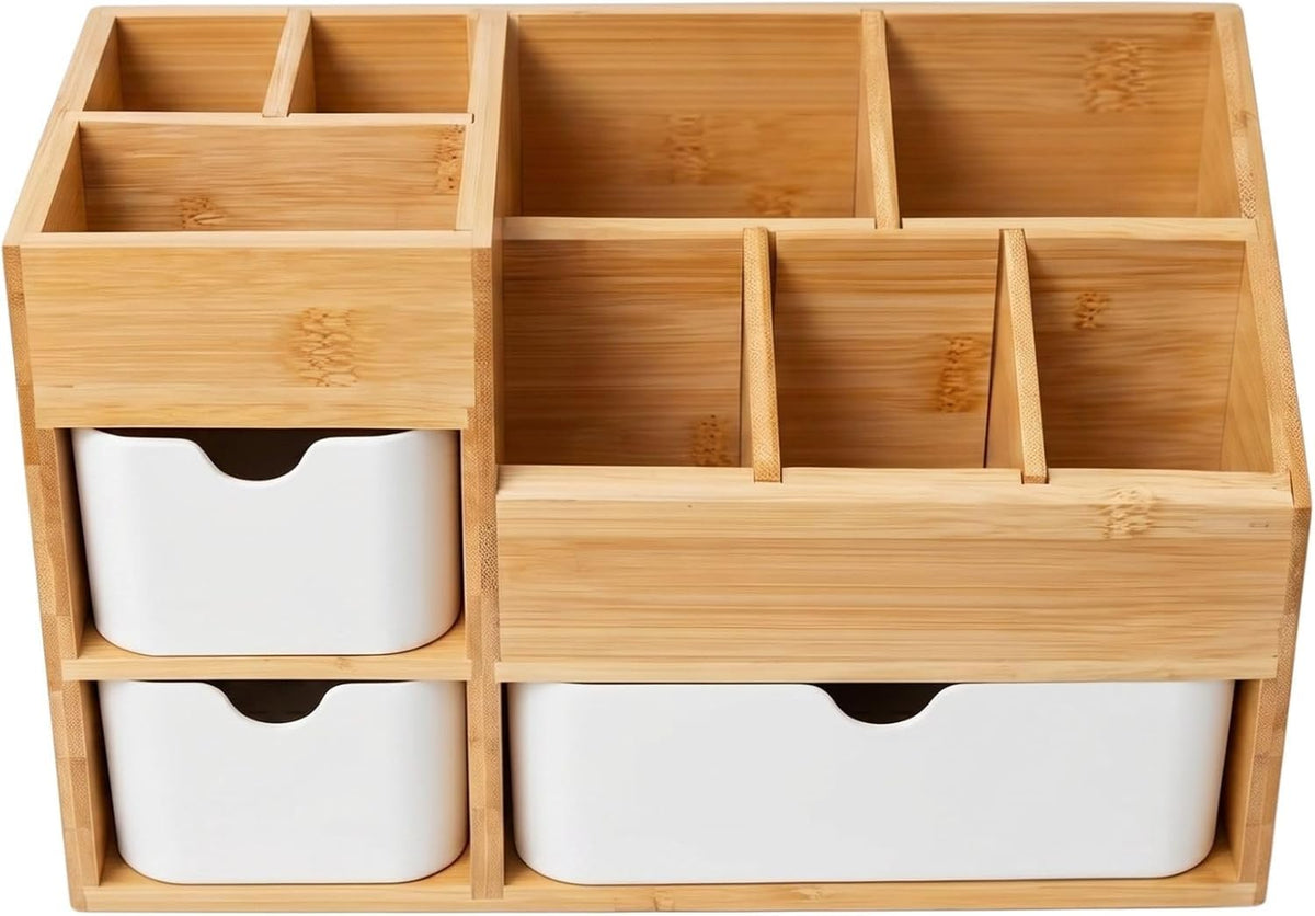 Bamboo 3 Drawer Makeup Organizer Mortise Tenon Vanity Box - Ama Poem Official Imagery - 8