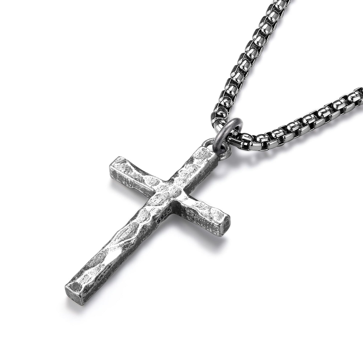925 Sterling Silver Cross Necklace for Men Box Cuban Figaro - MUSECLOUD Official Imagery - 1
