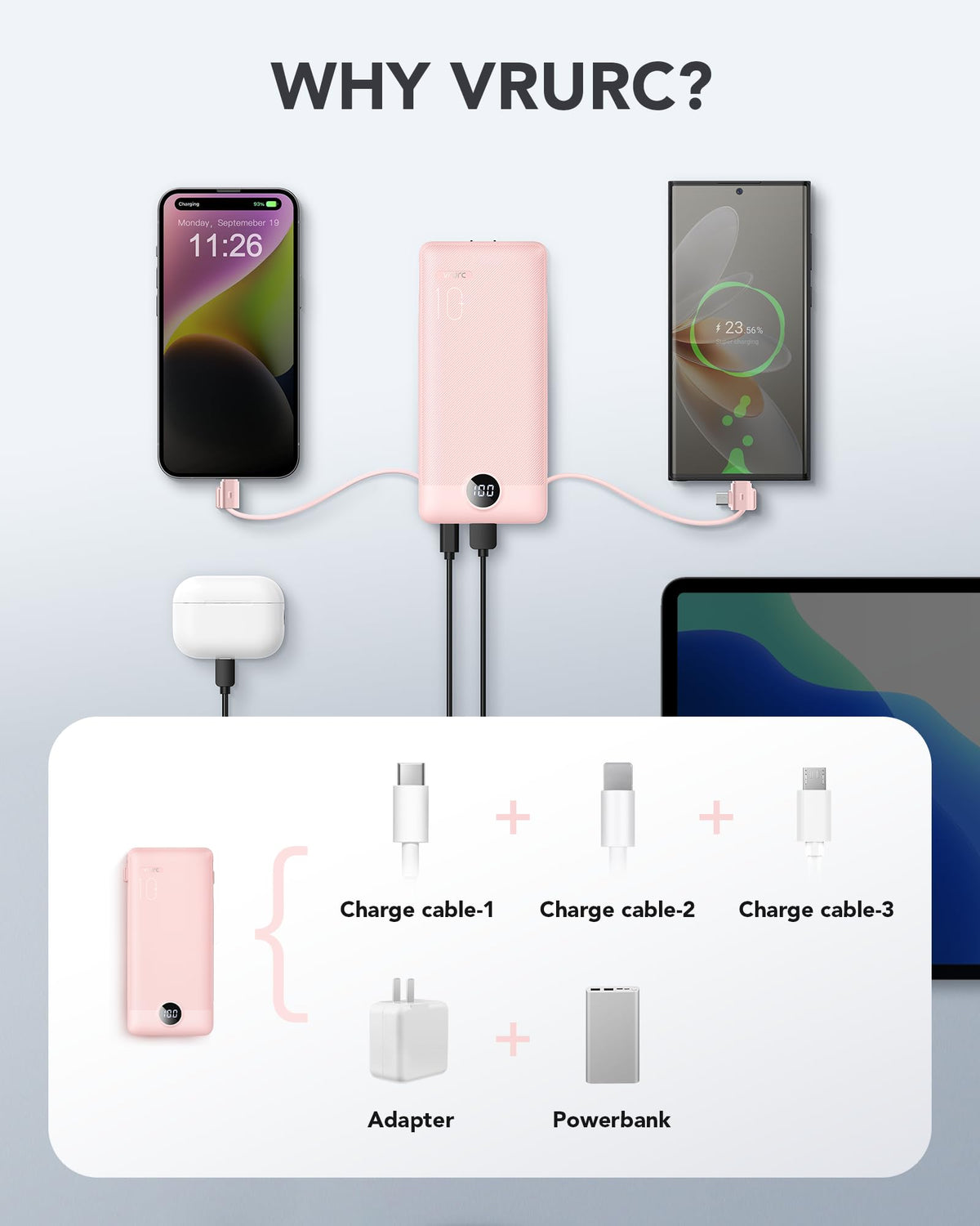 VRURC Portable Charger Power Bank Built in Cables and AC - VRURC Official Imagery - 6