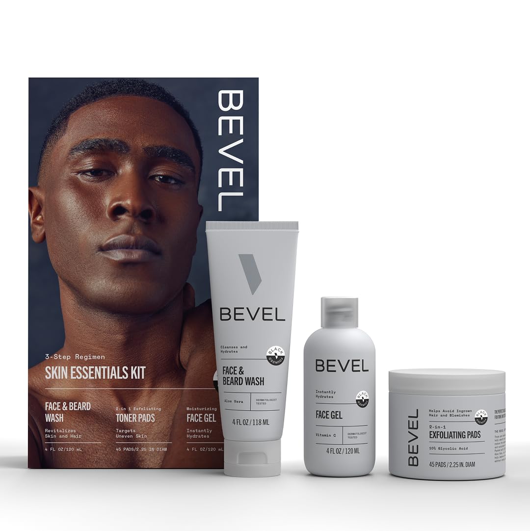 Bevel Skin Care Set, Includes Face Wash with Aloe Vera, Glycolic - Product Imagery