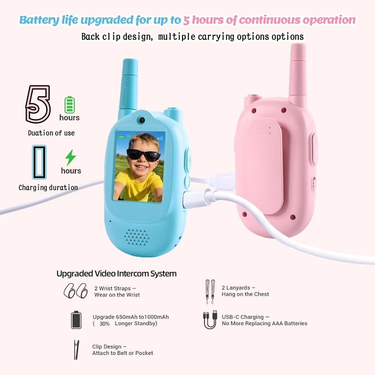 Kids Video Walkie Talkies 2 Pack 5 Hour Talk Time 1600 FT - Zipvac Official Imagery - 4