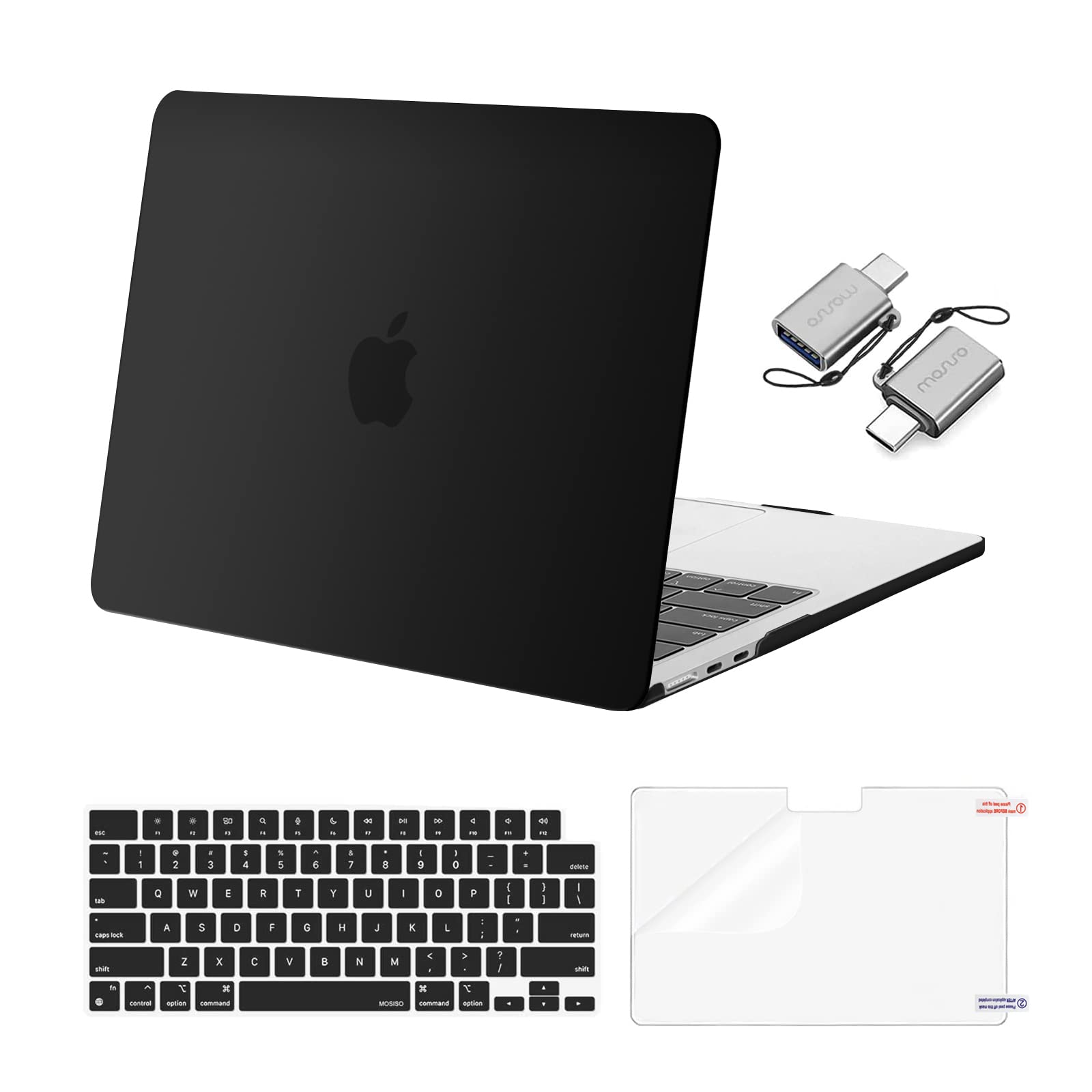 MOSISO MacBook Air 13-inch case fitting M5 2026, M4, M3, M2 models, showing slim protective cover on a silver laptop.