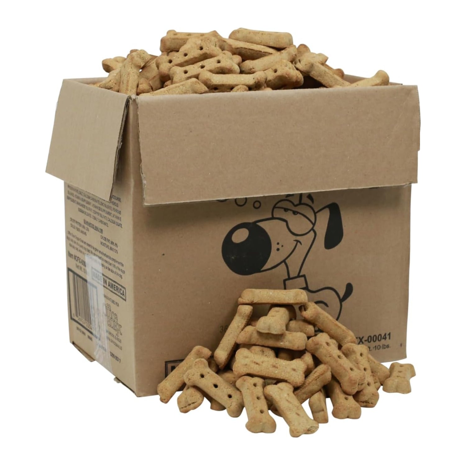 Office Snax Doggie Snax 10-pound box of dog treats, showing a large box with dog treats inside.