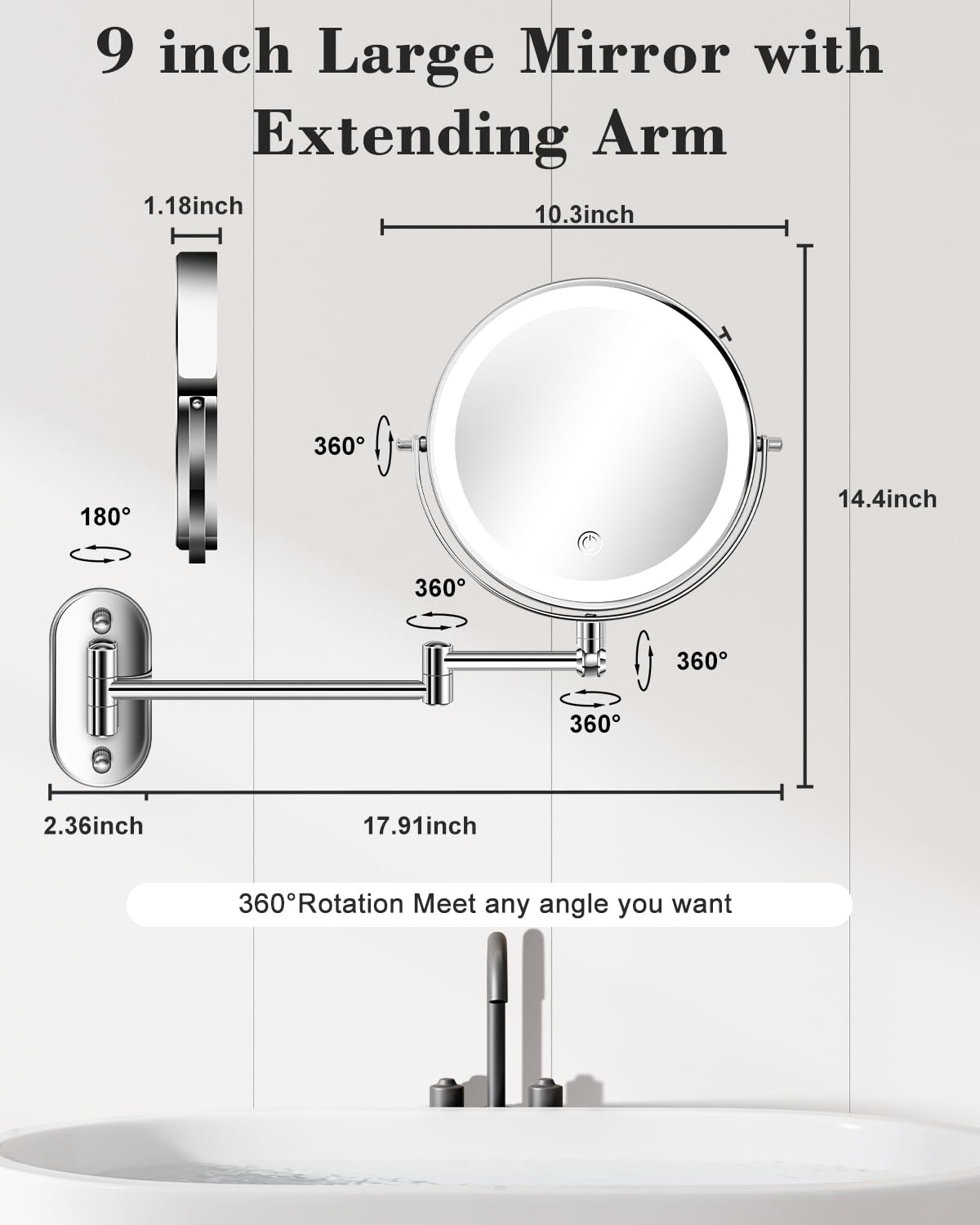9 30X 1X Wall Mounted Height Adjustable Lighted Magnifying - VFD Official Imagery - 4