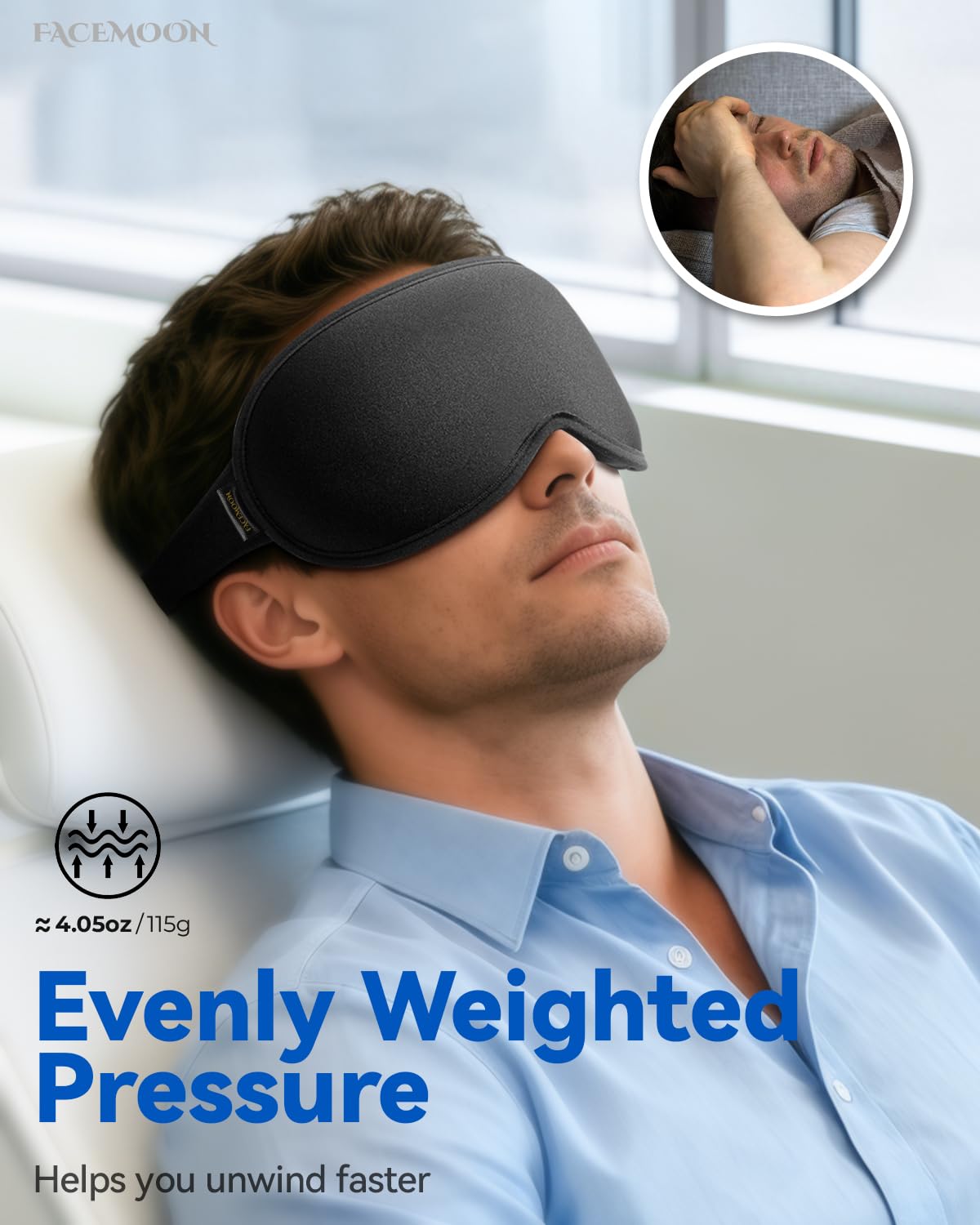 FACEMOON Blackout Weighted Eye Mask, 3D Sleep Mask for Men, Trave by Facemoon - Angle View 2