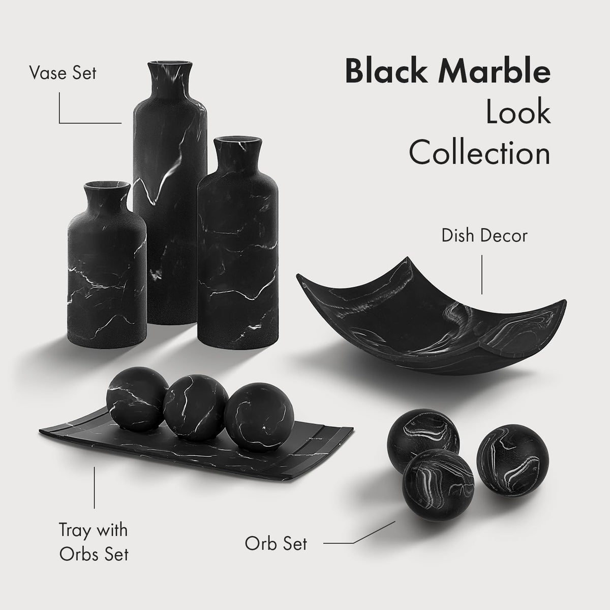 Creative Scents Black Marble Look 3pc Vase Set Boho Vases - Creative Scents Official Imagery - 8