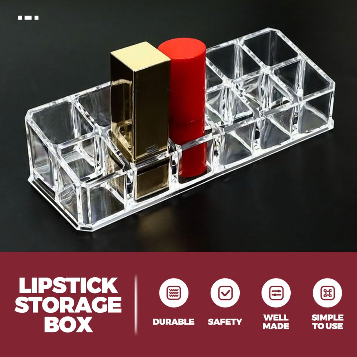 Sewroro 2-piece lipstick organizer and lip gloss holder with 12 slots, double-layer cosmetic storage caddy for vanity and makeup.
