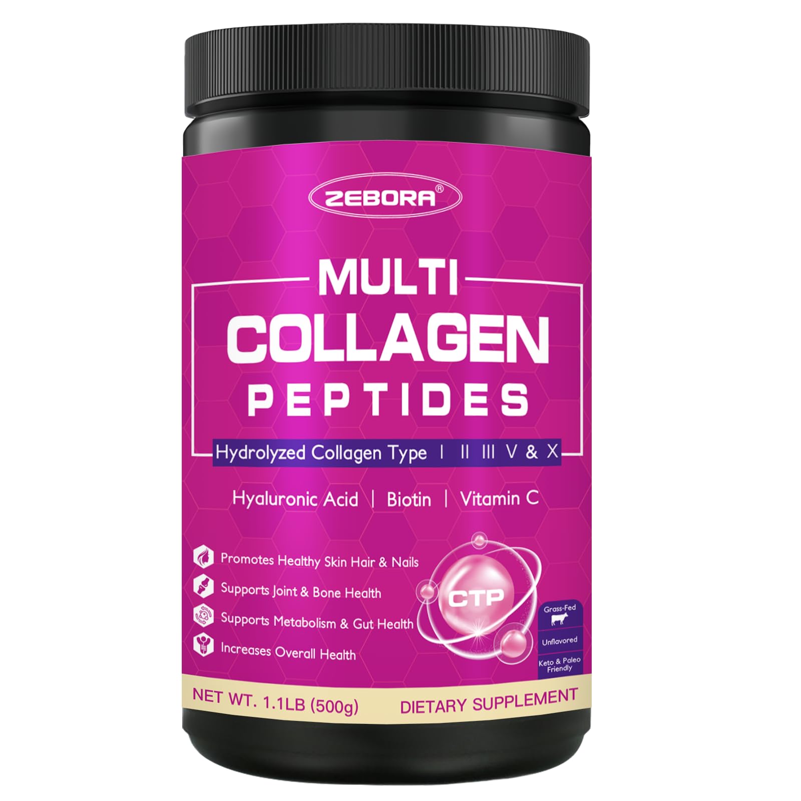 ZEBORA Multi Collagen Peptides Powder for Women 50 Servings - ZEBORA Official Imagery - 1