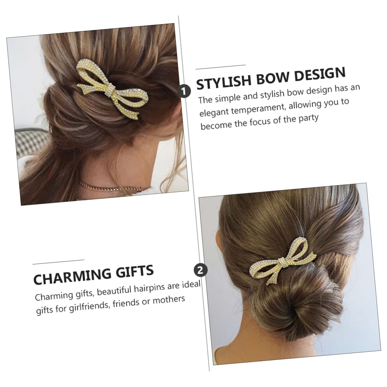 Happyyami gold pearl bridal hairpin with bow design, elegant wedding hair clip for bridal hairstyles and special occasions.
