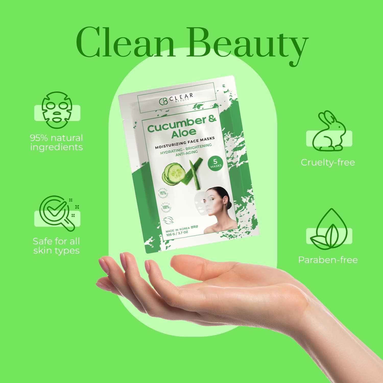 Cucumber Aloe Vera Hydrating Face Mask Dermatologist Tested - Clear Beauty Official Product Imagery - 6