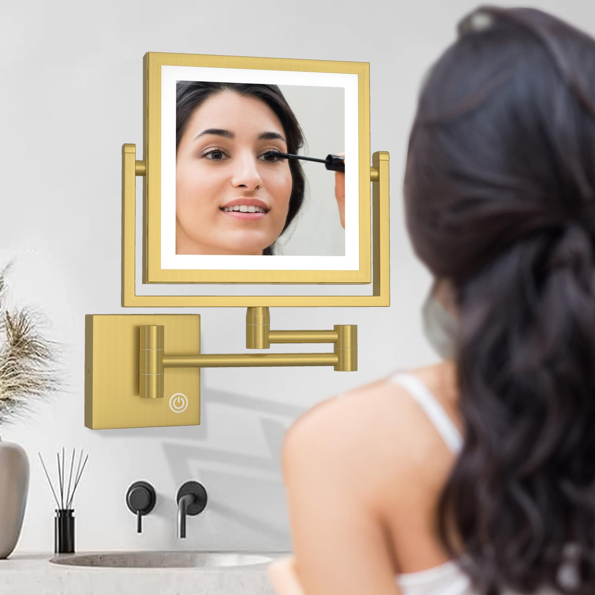8 Square Makeup Mirror Wall Mount with Light and Magnifying - RECKODOR Official Imagery - 7