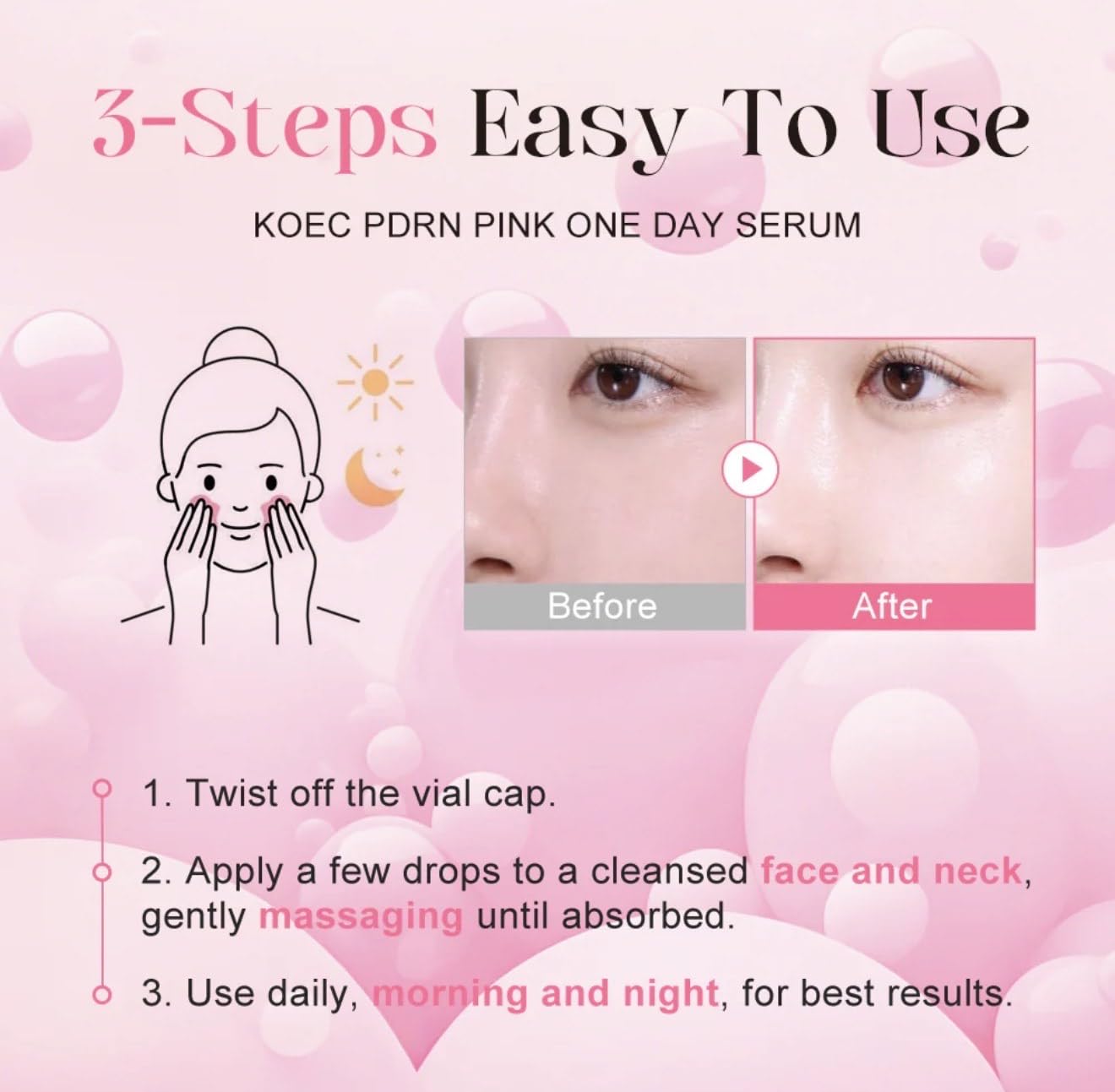 KOEC PDRN Pink One Day Serum, 10-Pack Radiance Boosting Ampoules - BEAUTIVANA