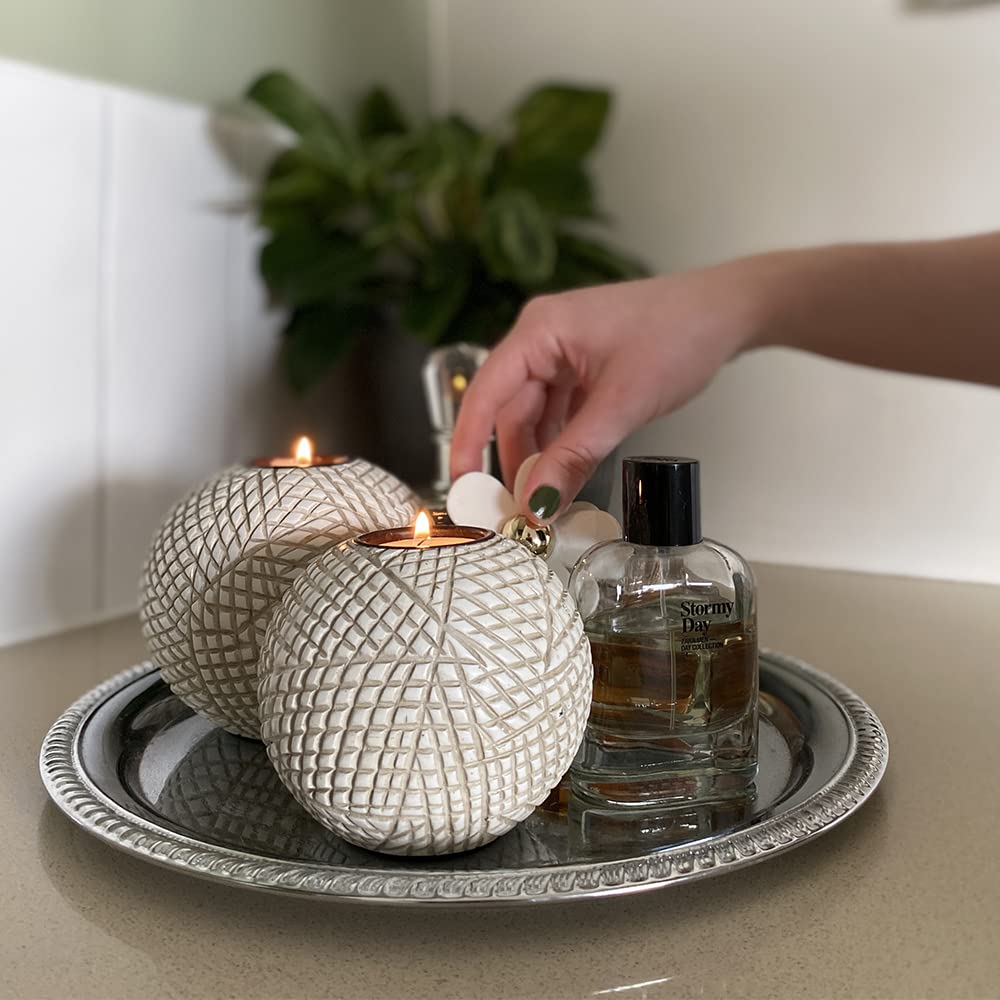 Luca Beige Orb Tea Light Candle Holders Gift Boxed Set of 2 - Huey House Official Imagery - 3