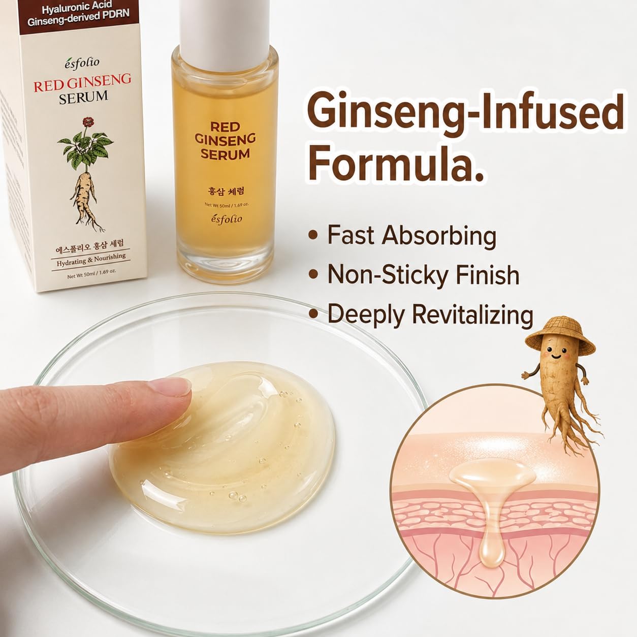 Esfolio made in Korea Red Ginseng Serum 1.69 Fl Oz, Lightweight - esfolio