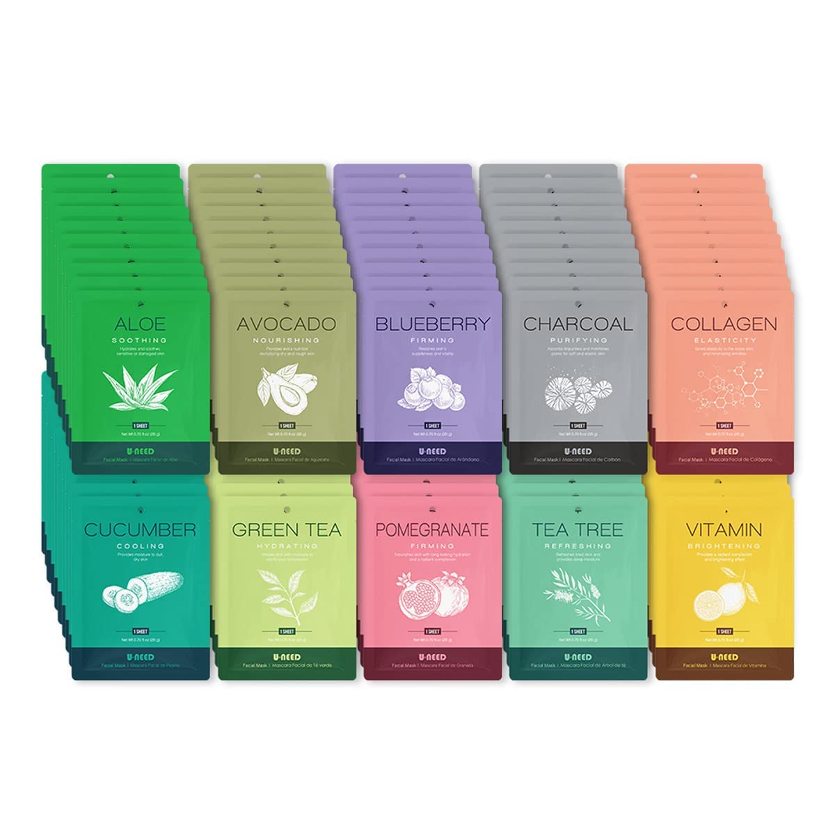 U NEED 100 pcs Korean Face Sheet Mask Natural Facial Mask - U-NEED Official Product Imagery - 2