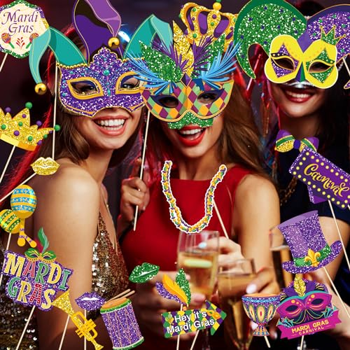 SWYOUN 30PCS Mardi Gras Photo Booth Props Party Favor Kit - Product Imagery