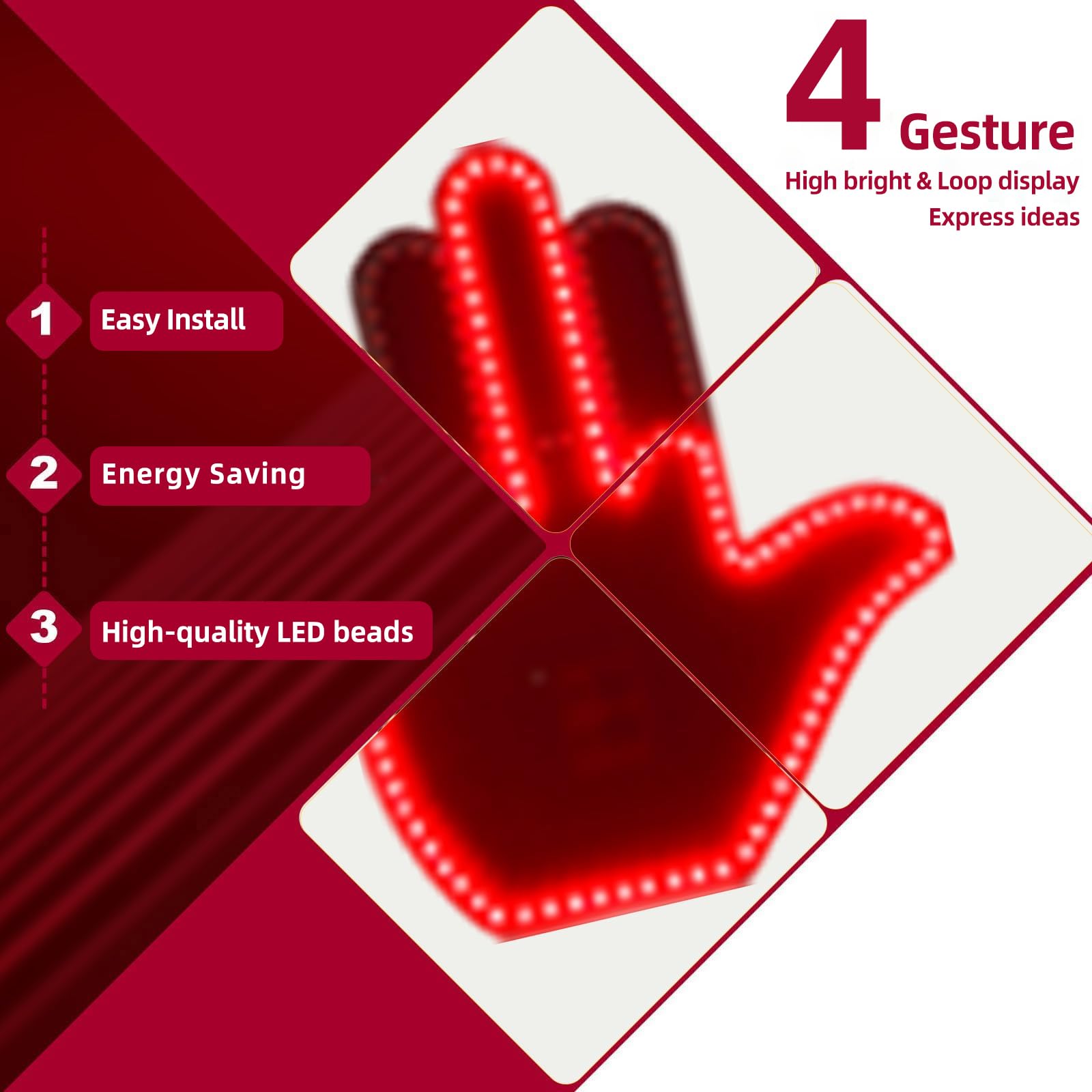 Keepdone Middle Finger Car Light - Glo Hand Gesture Light for Car by Keepdone - Angle View 5