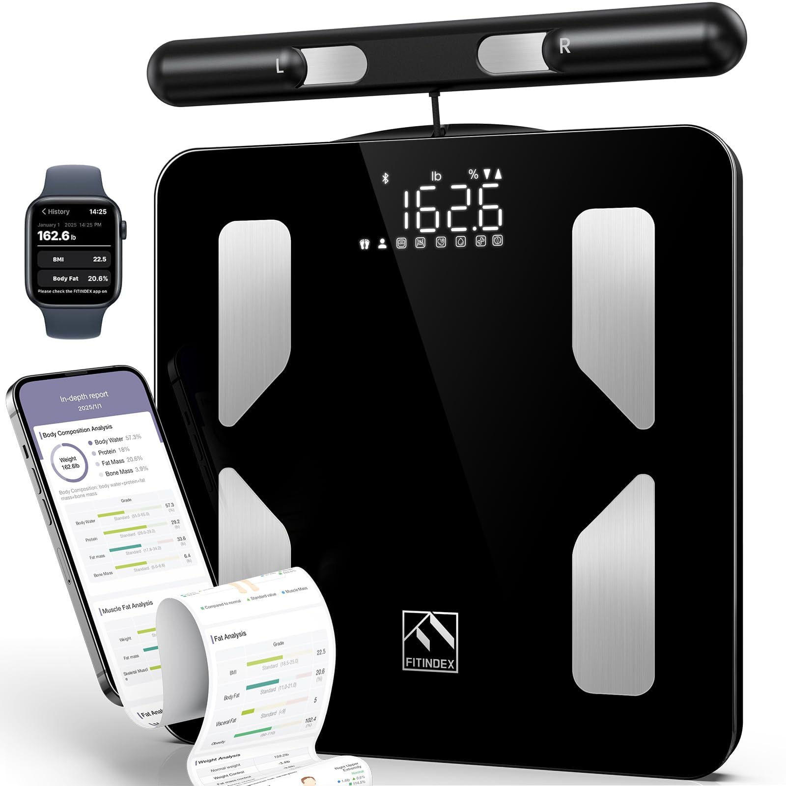 FITINDEX Body Pod Smart Scale, 8-Electrode, BMI & Body Fat, Large - FITINDEX Official Product View 2