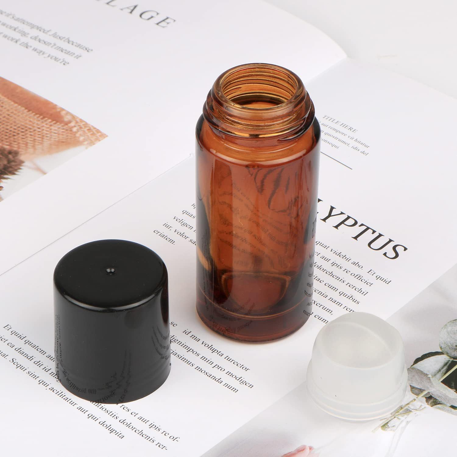 2Pcs Brown 30ml Glass Essential Oil Roller Bottles - LNYMZD Official Product Imagery - 3
