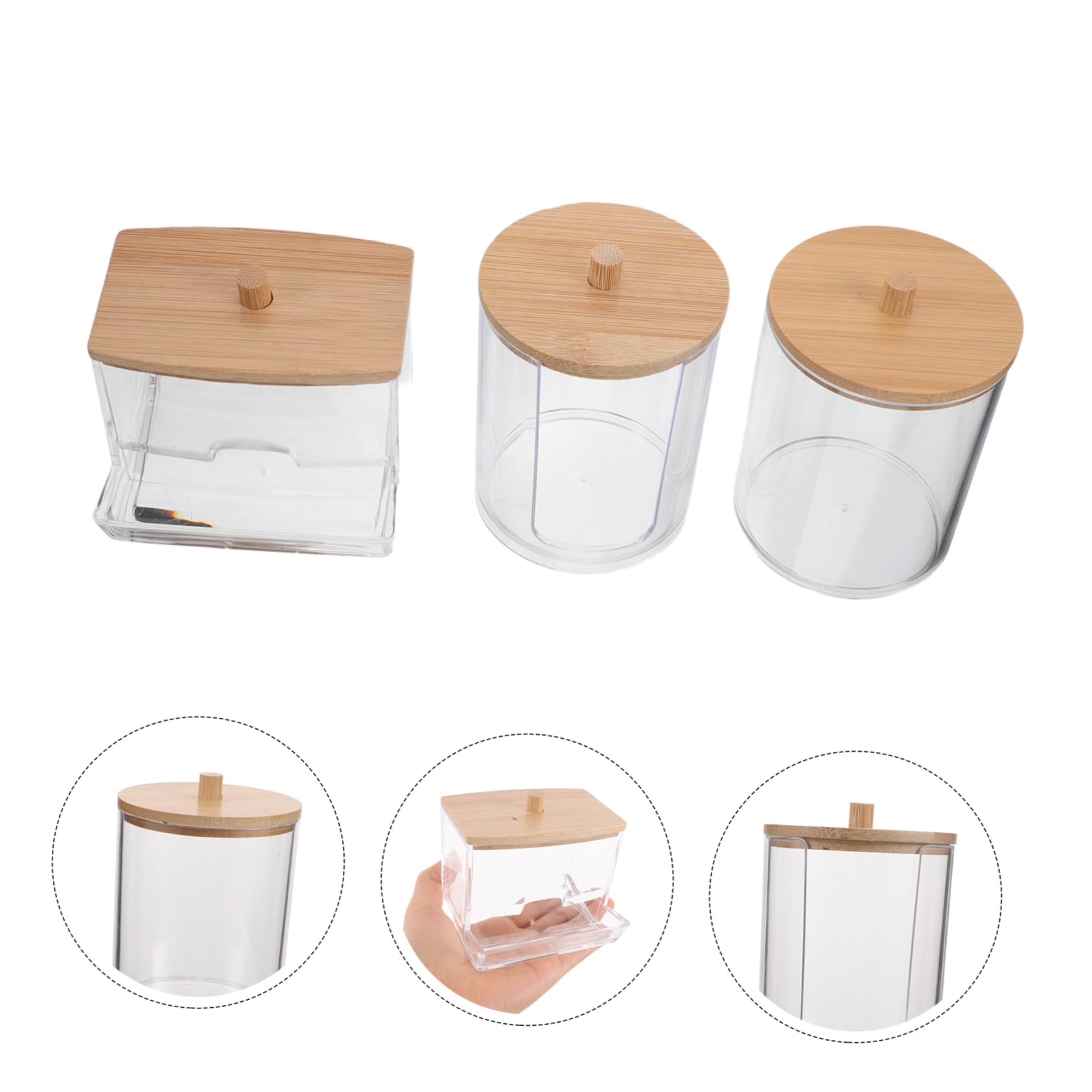 minkissy 3Pcs Clear Plastic Cotton Swab Holder with Lid Small Square Transparent Container for Cotton Balls Pads and Swabs Ventilated Design to Keep Dry Makeup Vanity Organizer for Bathroom Storage