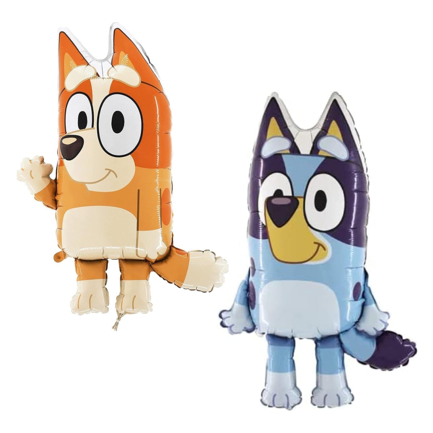 Toyland® pack of 2 blue and bingo shaped Bluey foil balloons, 32 inches tall, featuring colorful cartoon character designs.