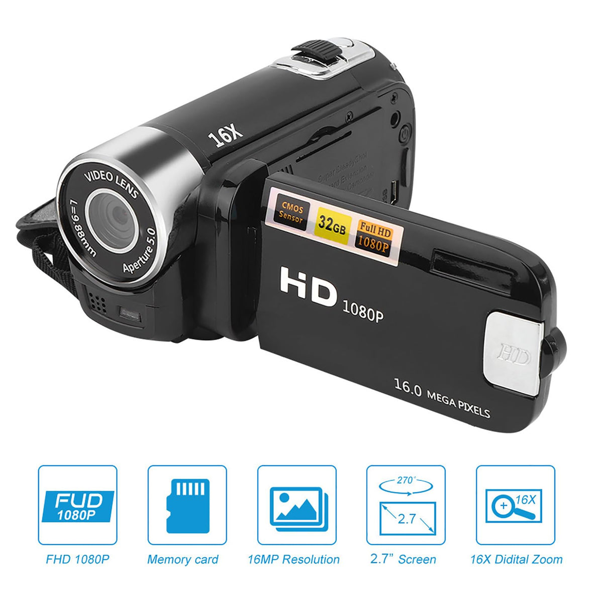 ASHATA Protable Video Camera Camcorder 16MP 16X Digital Zoom - ASHATA Official Imagery - 3