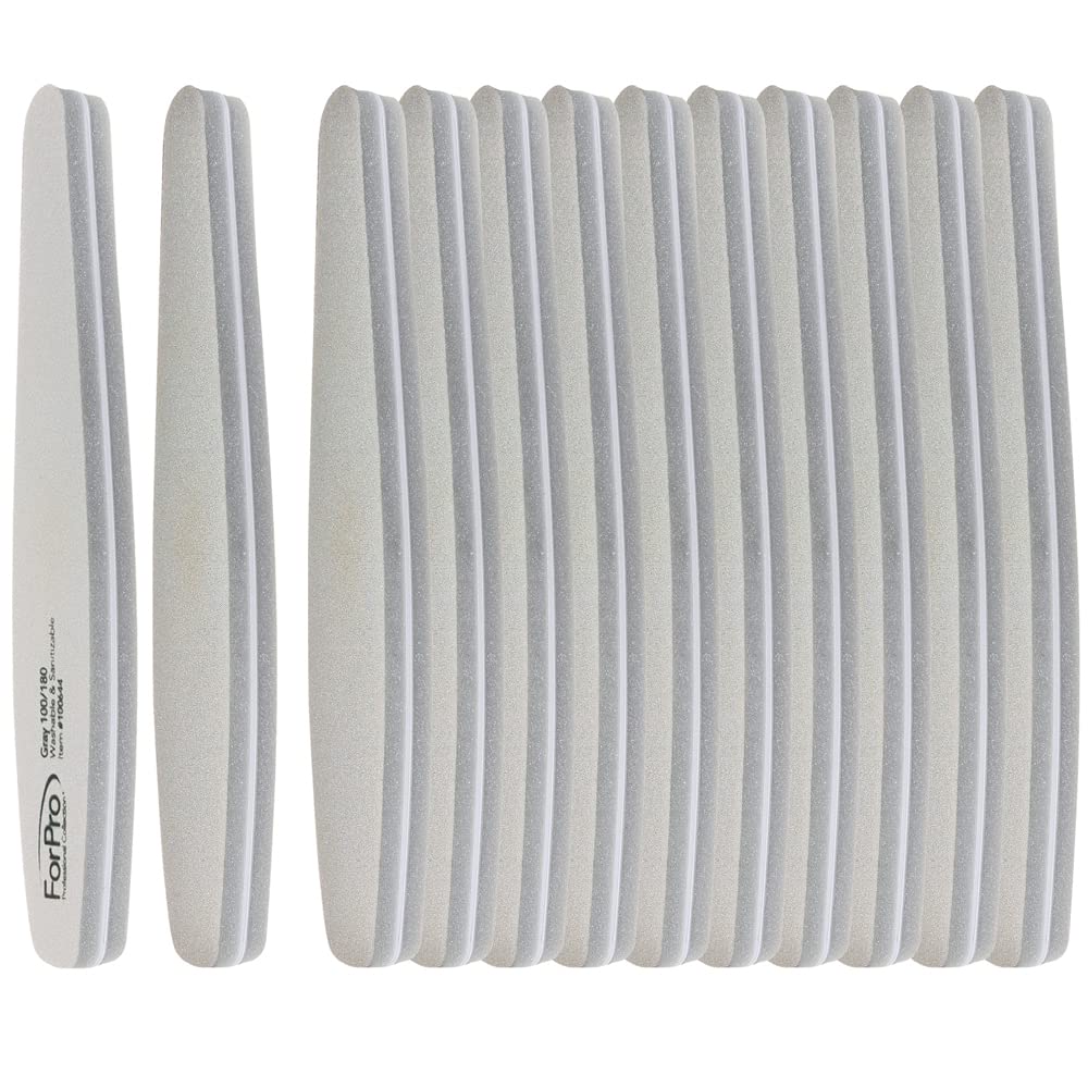 ForPro Professional Collection Expert Sponge Board, 100/180 Grit, Double-Sided Nail Board, 7” L x 1.25” W, 12-Count