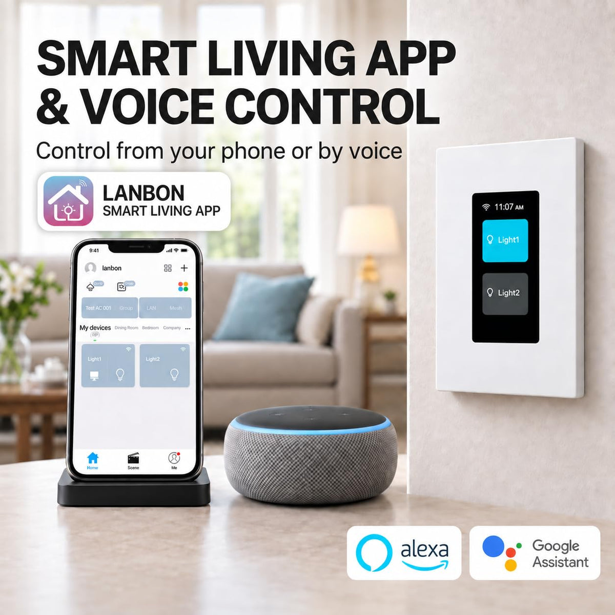 L9 1 or 2 Load LCD Smart Light Switch Radar Activated Screen - LANBON Official Imagery - 7