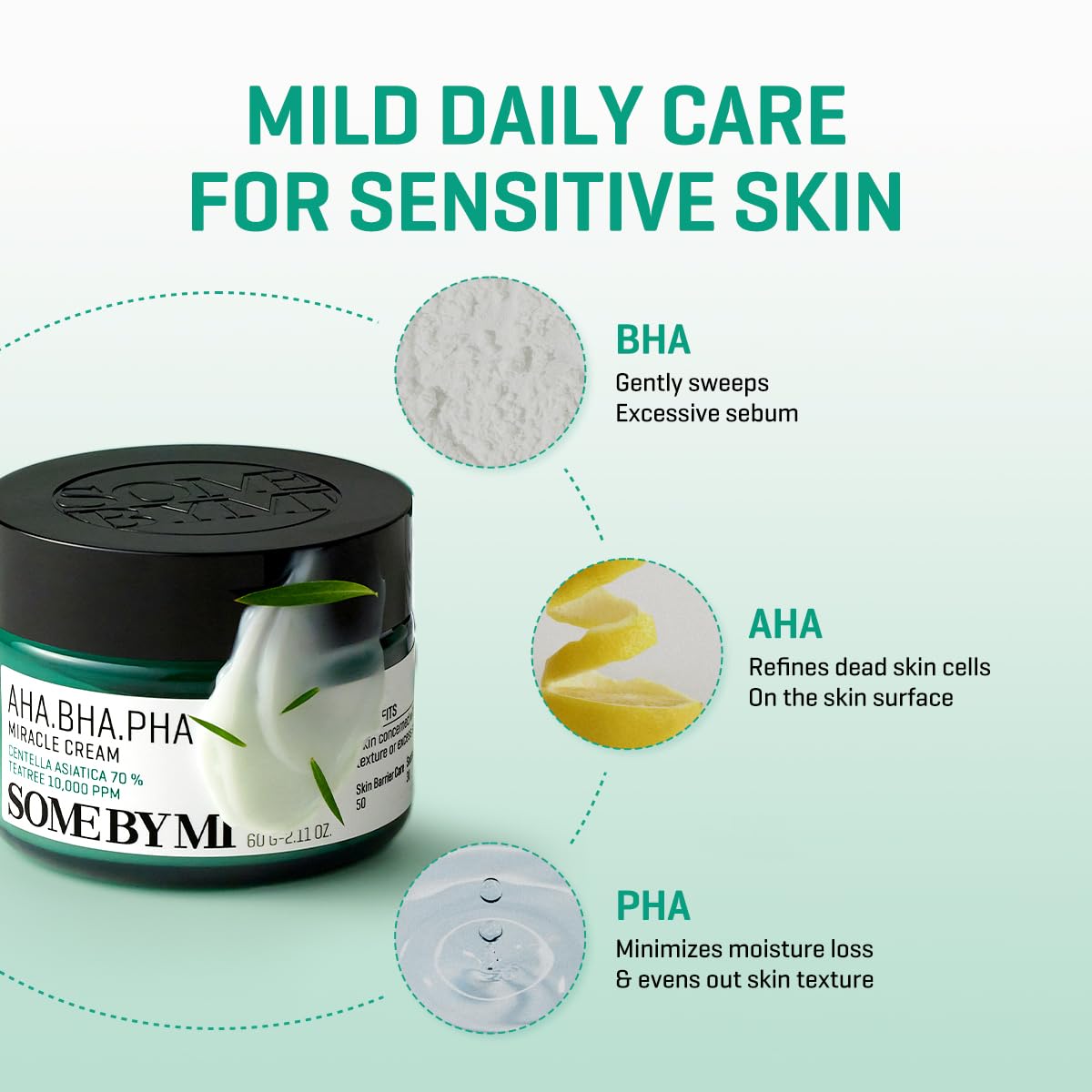 SOME BY MI AHA BHA PHA 30 Days Miracle Cream - 2.02oz, 60ml - Mild Refining & Centella Face Moisturizer for All Skin Types - Clarifying Face Cream - Korean Skin Care - SOME BY MI Official Product View 3