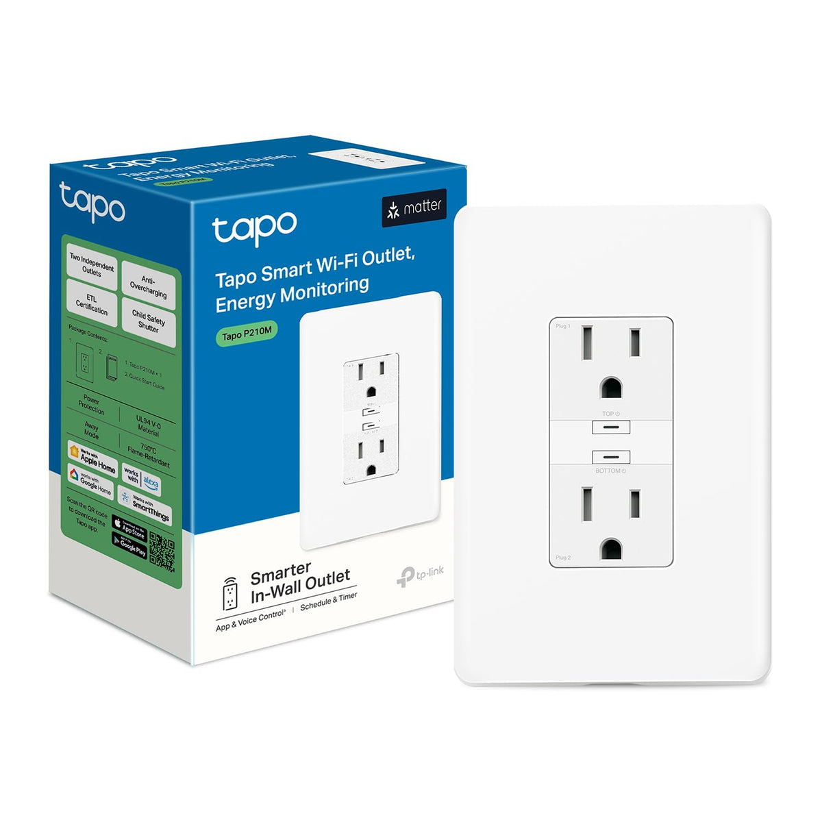 Tapo Smart Plug Wi Fi in Wall Outlet P210M Matter Compatible - Premium Selection Official Imagery - 2