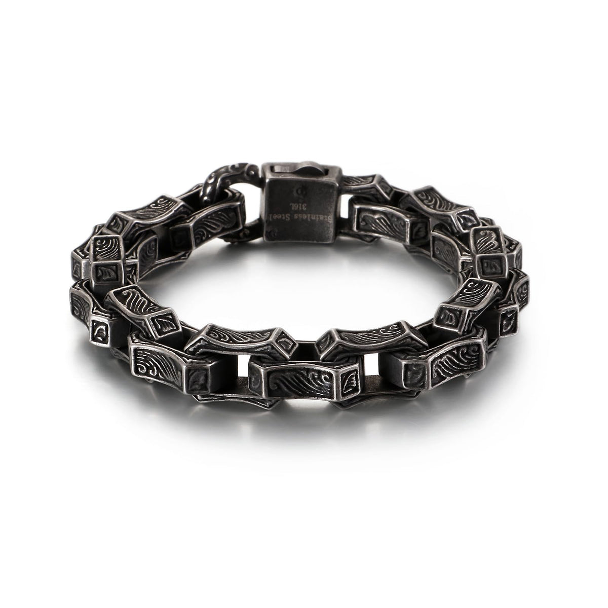 Cuban Link Bracelet for Men Stainless Steel Wave Engraved - Klapgo Official Imagery - 2