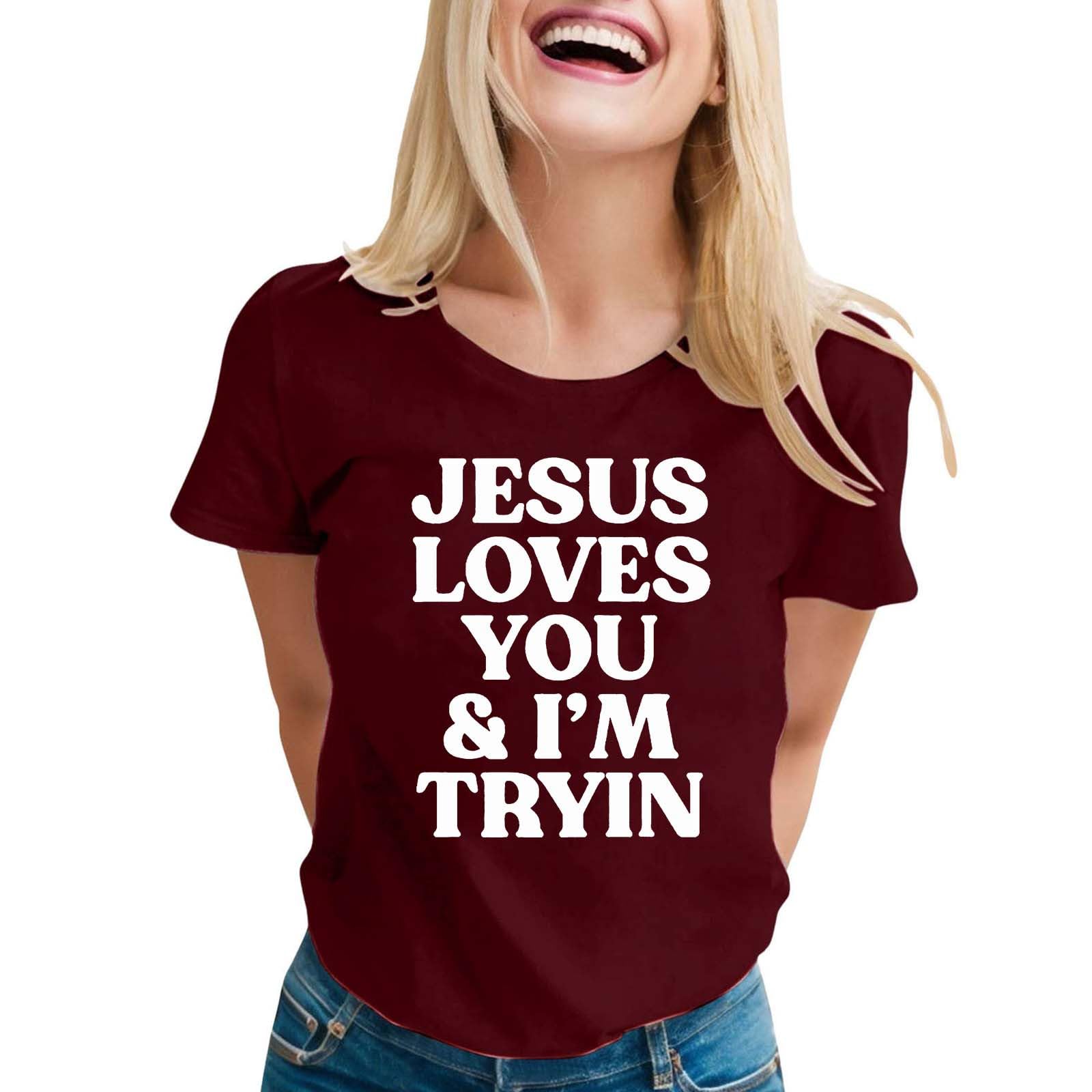 Womens T-Shirt Short Sleeve Cute Print Tees Tops Crew Neck Loose - Generic