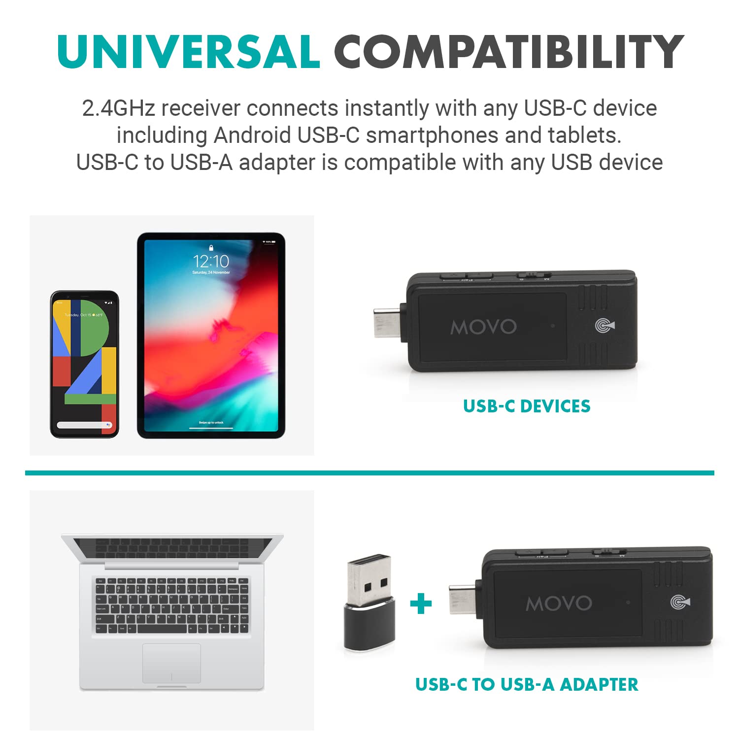 Movo WMX-1-UH USB-C Wireless Headset Microphone - USB Wireless Headset Microphone for Computers, Smartphones, and Tablets