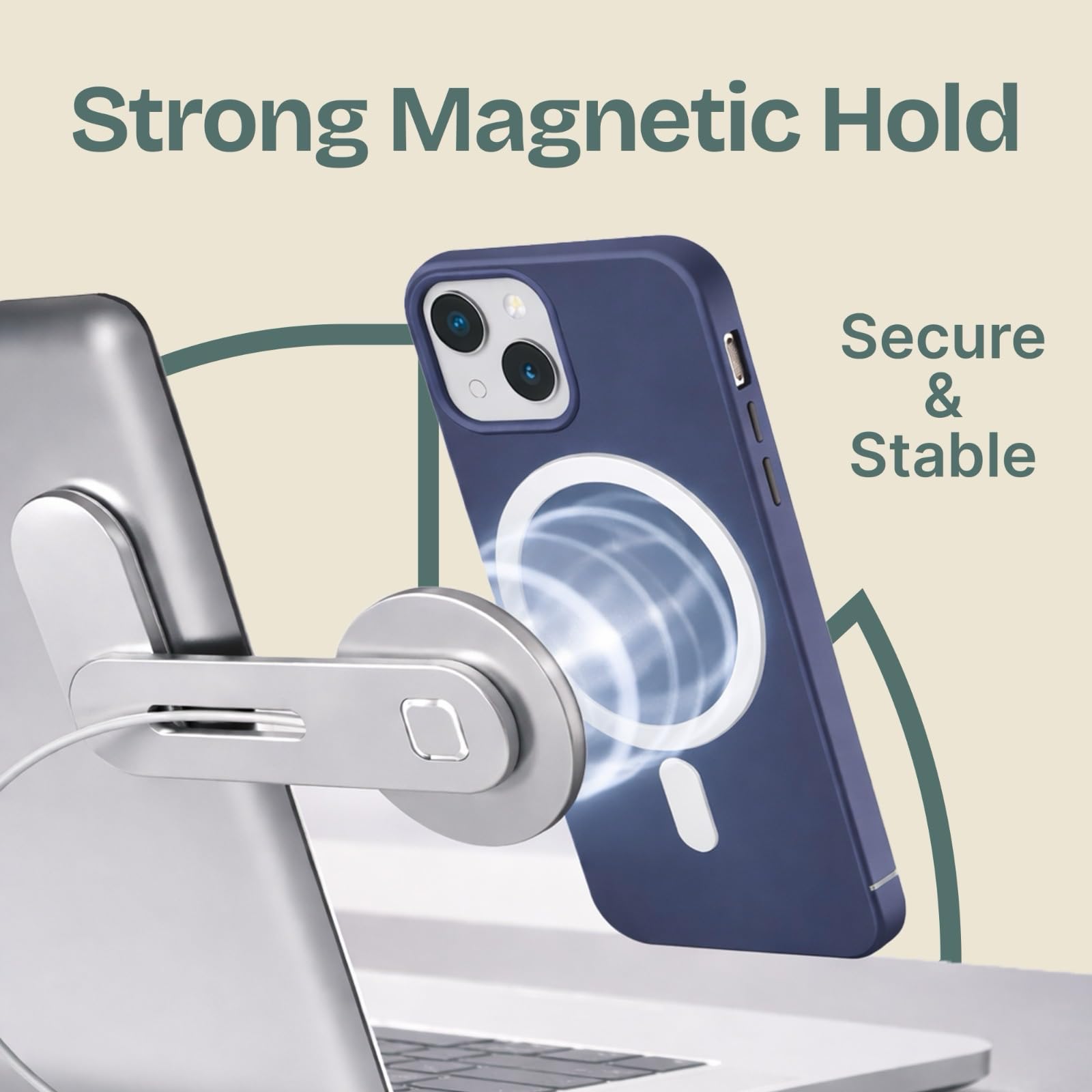 Magnetic Phone Holder for Laptop, Adjustable Aluminum Side Mount Phone Stand for Laptop Screen, Monitor or Desk, Space Saving Magnetic Smartphone Holder (Black)