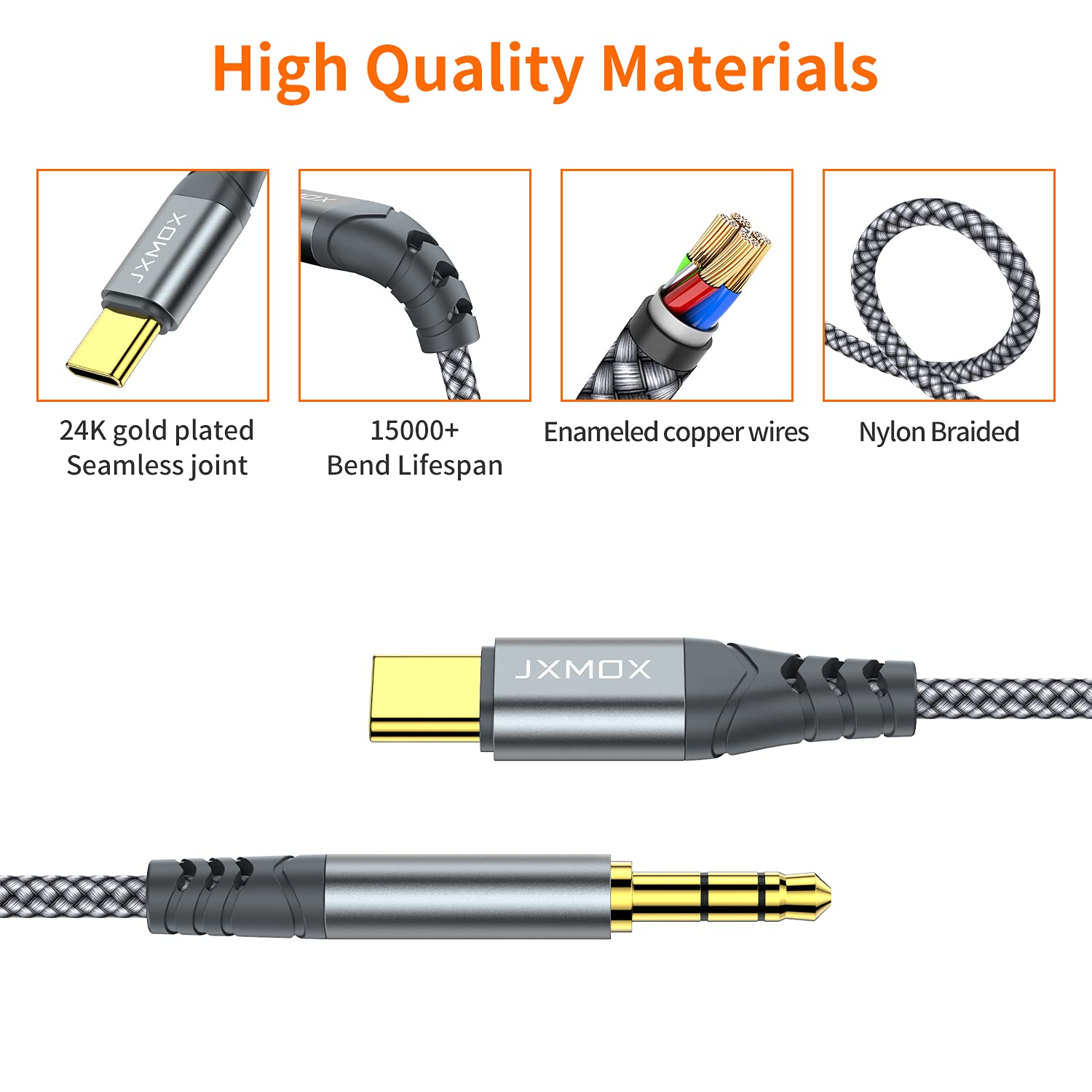 JXMOX USB C to 3.5mm Audio Aux Jack Cable  , Type C to 3.5mm Head - JXMOX Official Product View 6