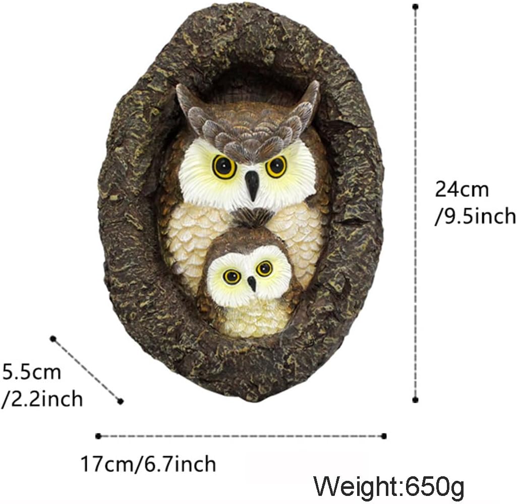 JARPSIRY owl tree hugger sculpture featuring a mom and baby owl face garden decor outdoor statue.