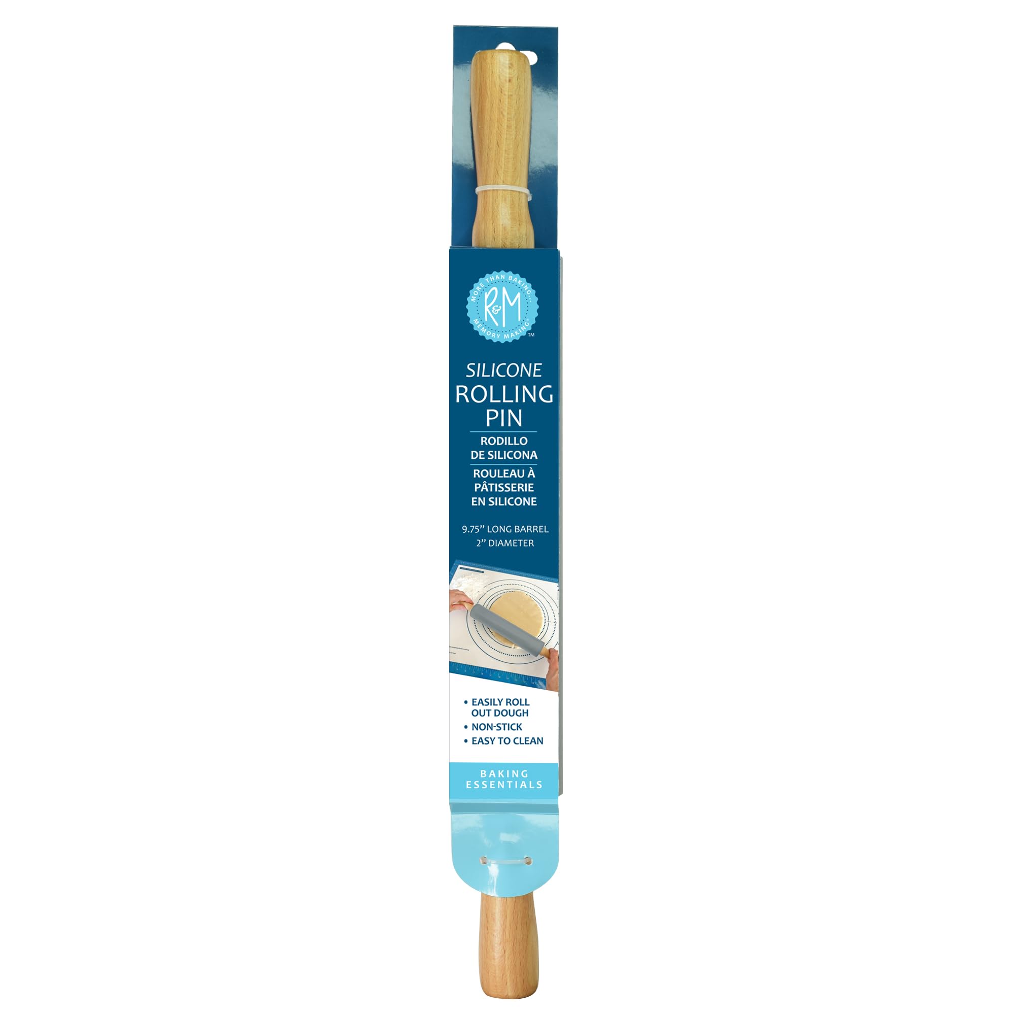 R&M 17 Inch Silicone Rolling Pin, Large Barrel 9.75 Inches Long, 2 Inc - View 3