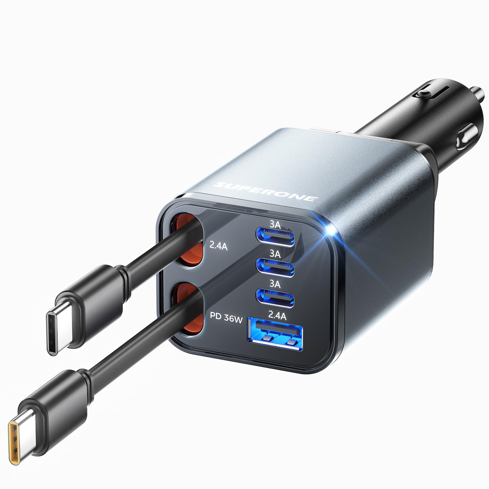 SUPERONE Retractable Car Charger, 6-Port   Car Charger USB C - SUPERONE Official Product View 1