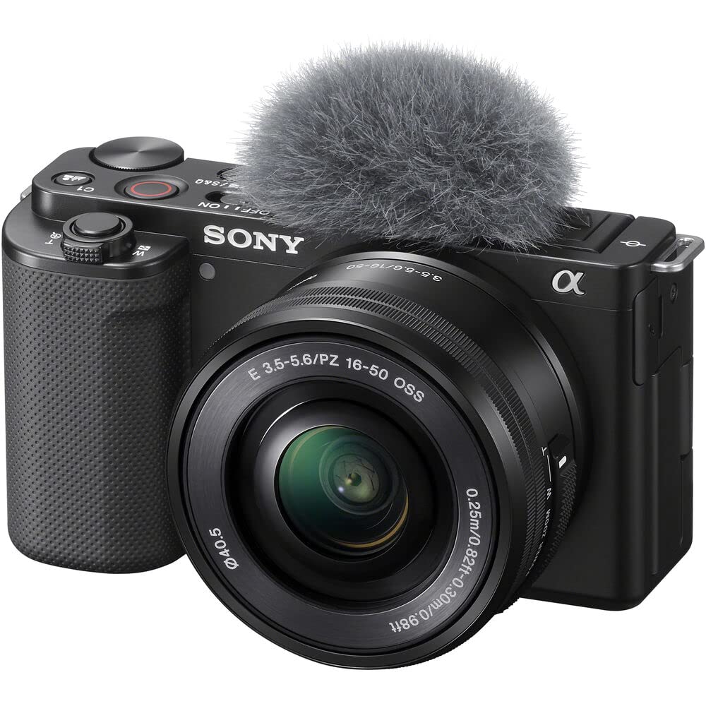 Sony ZV-E10 Mirrorless Camera with 16-50mm Lens (Black) (ILCZV-E10L/B) + 64GB Memory Card + Filter Kit + Photo Software + Bag + NPF-W50 Battery + External Charger + Card Reader + More (Renewed)