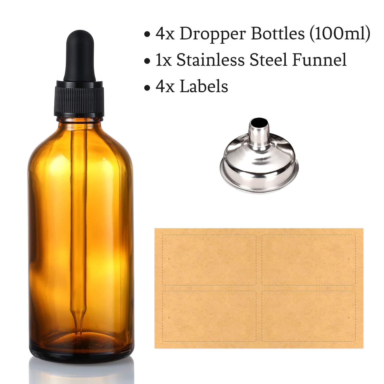 AOZITA 4 Pack 100ml Dropper Bottles with 1 Funnel 4 Labels - AOZITA Official Product Imagery - 6
