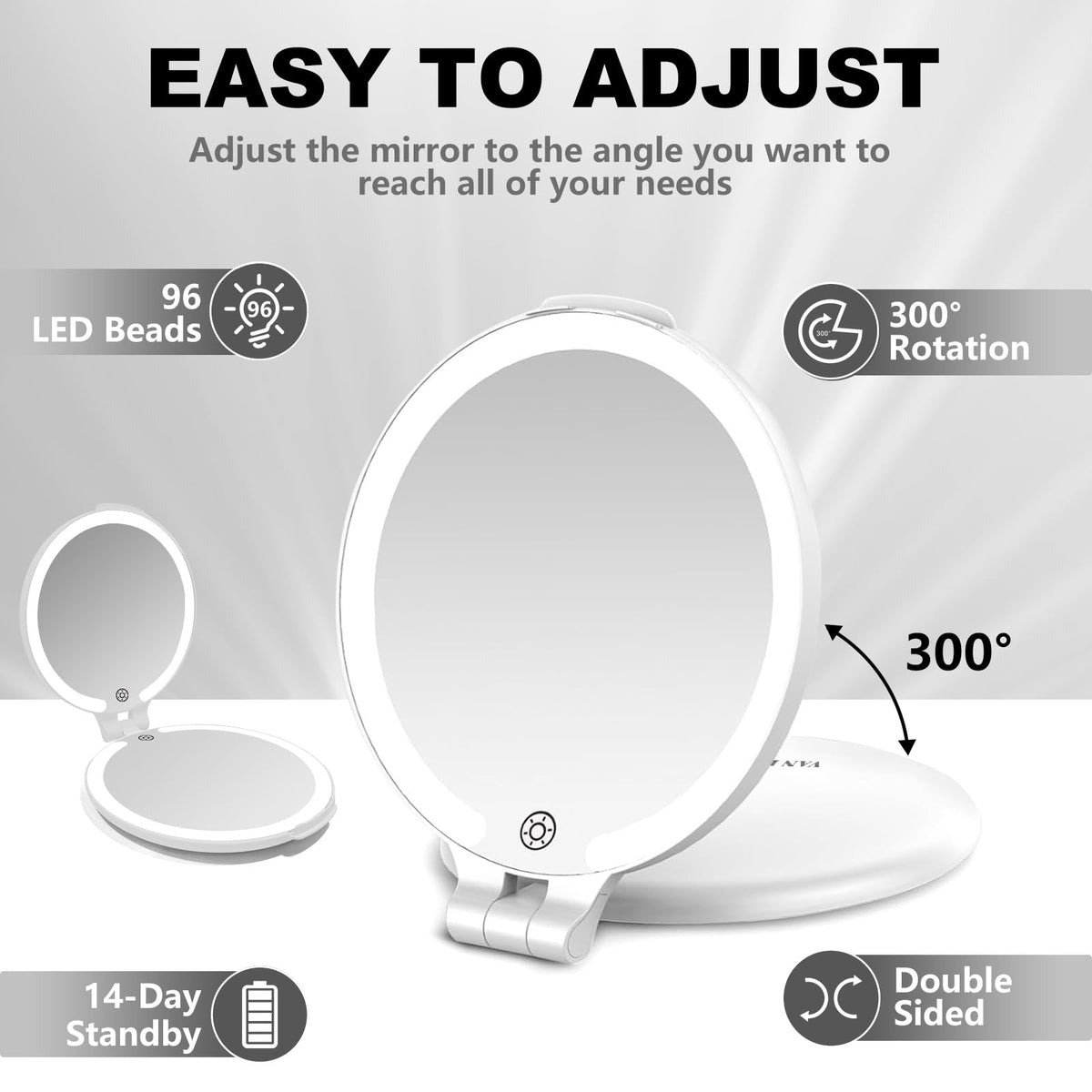 96 LEDs Folding Rechargeable and 10x Magnification Makeup - VANRIOS Official Imagery - 5