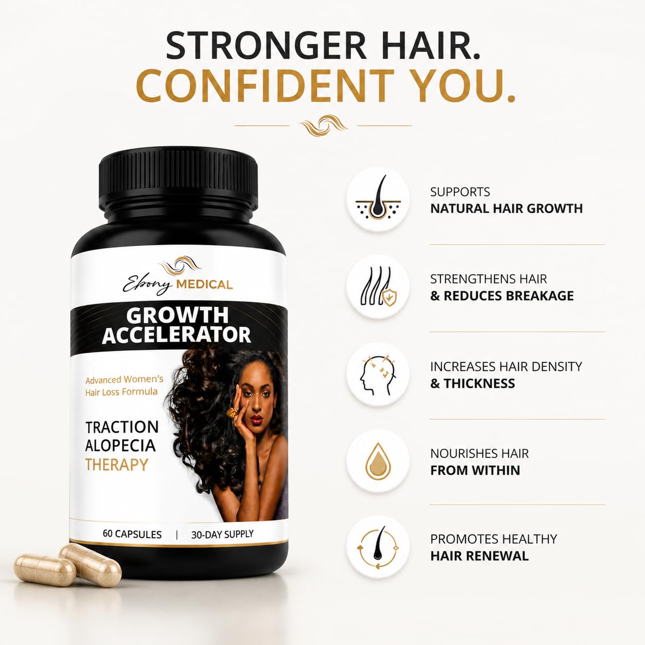 Ebony Medical Hair Growth Supplement Women Keratin Vitamins - Natural Curves Official Imagery - 4