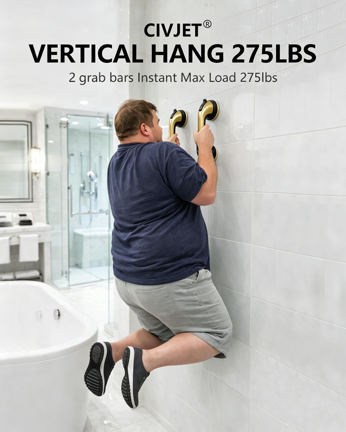 Gold Grab Bars for Bathtubs and Showers 2 Pack Suction Grab - CIVJET Official Imagery - 3