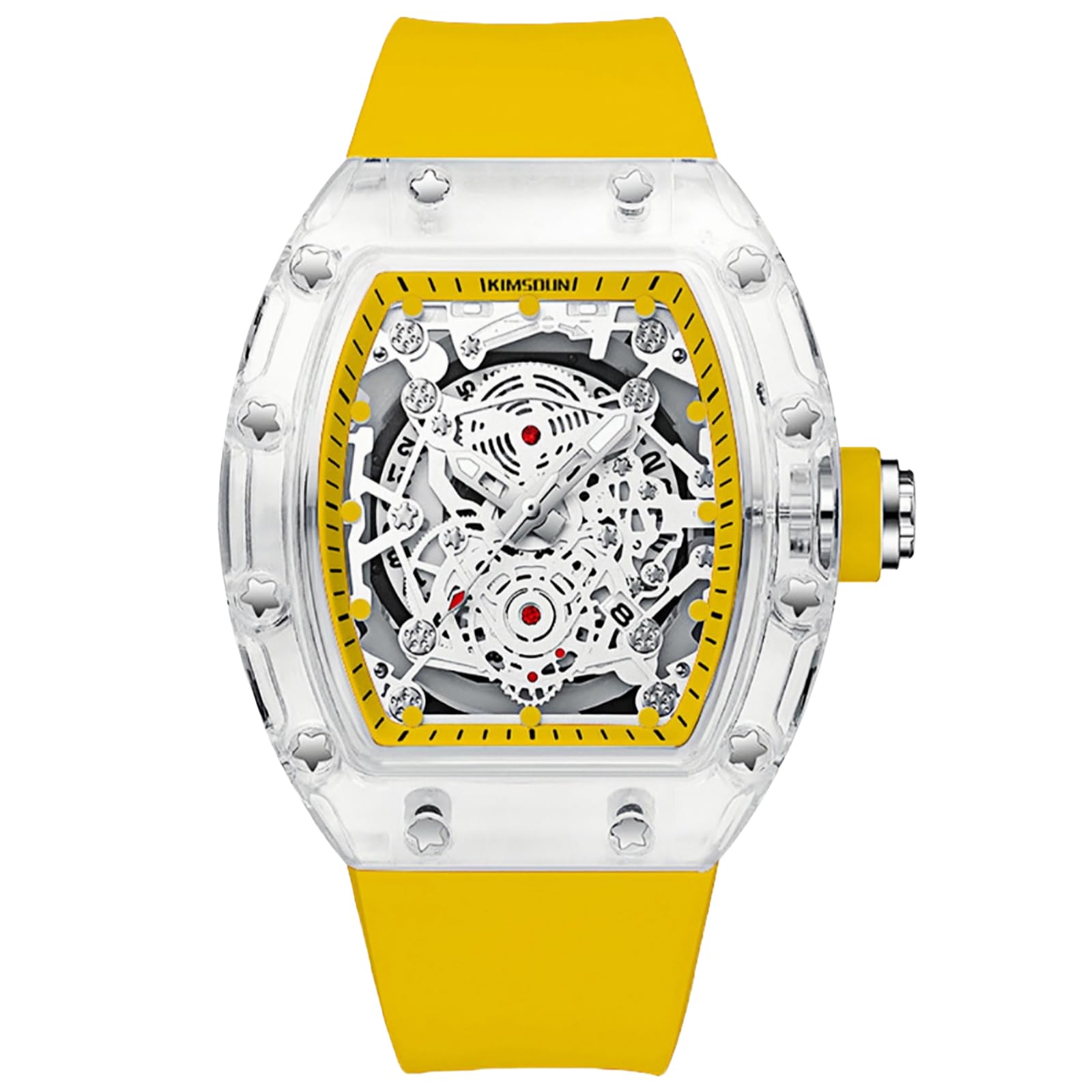 Gosasa Men's Transparent Tonneau Quartz Watch, Skeleton-Style - Product Imagery